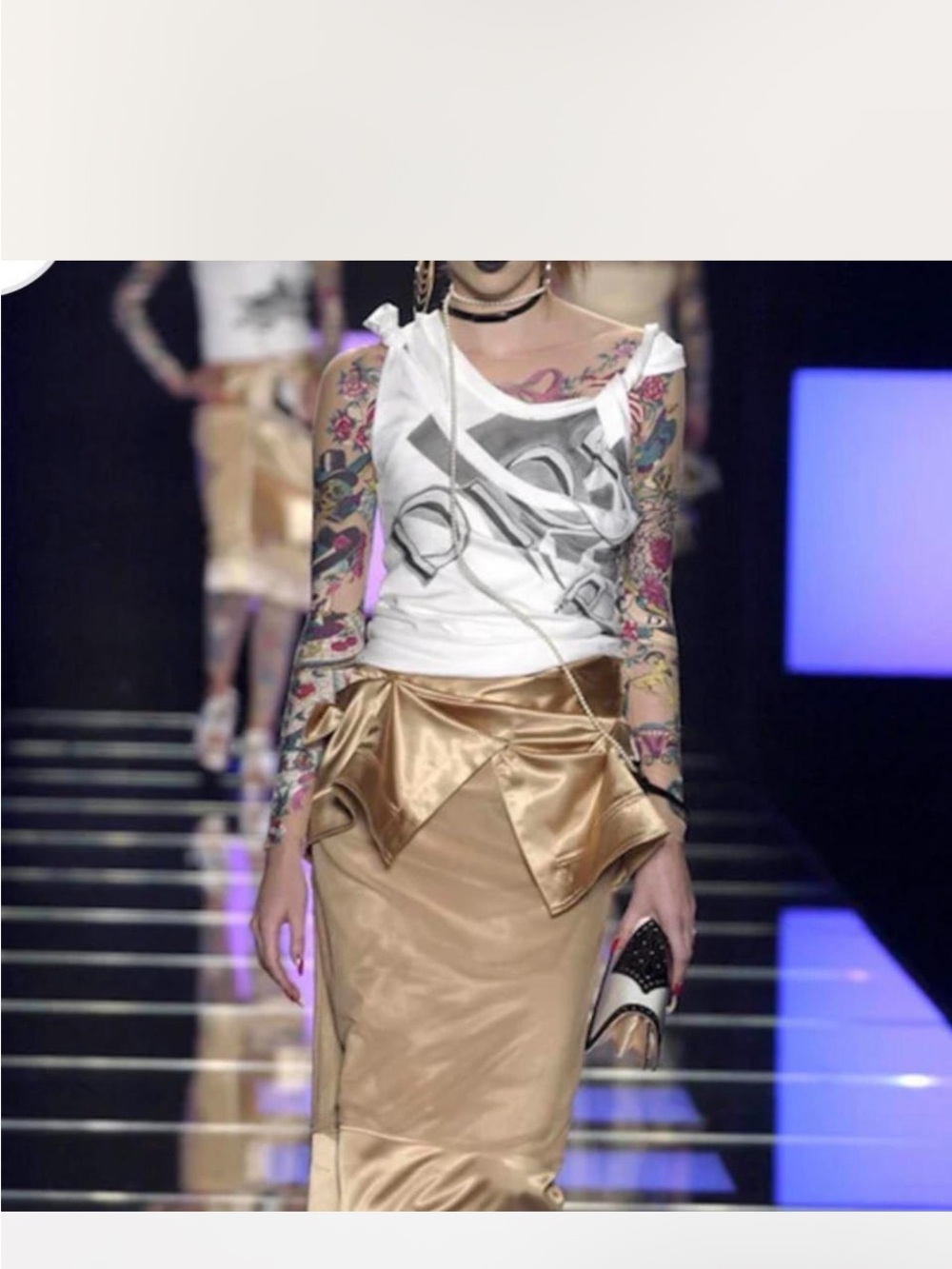 Dior White Tank with Gray Abstract Graphic and Tie Straps